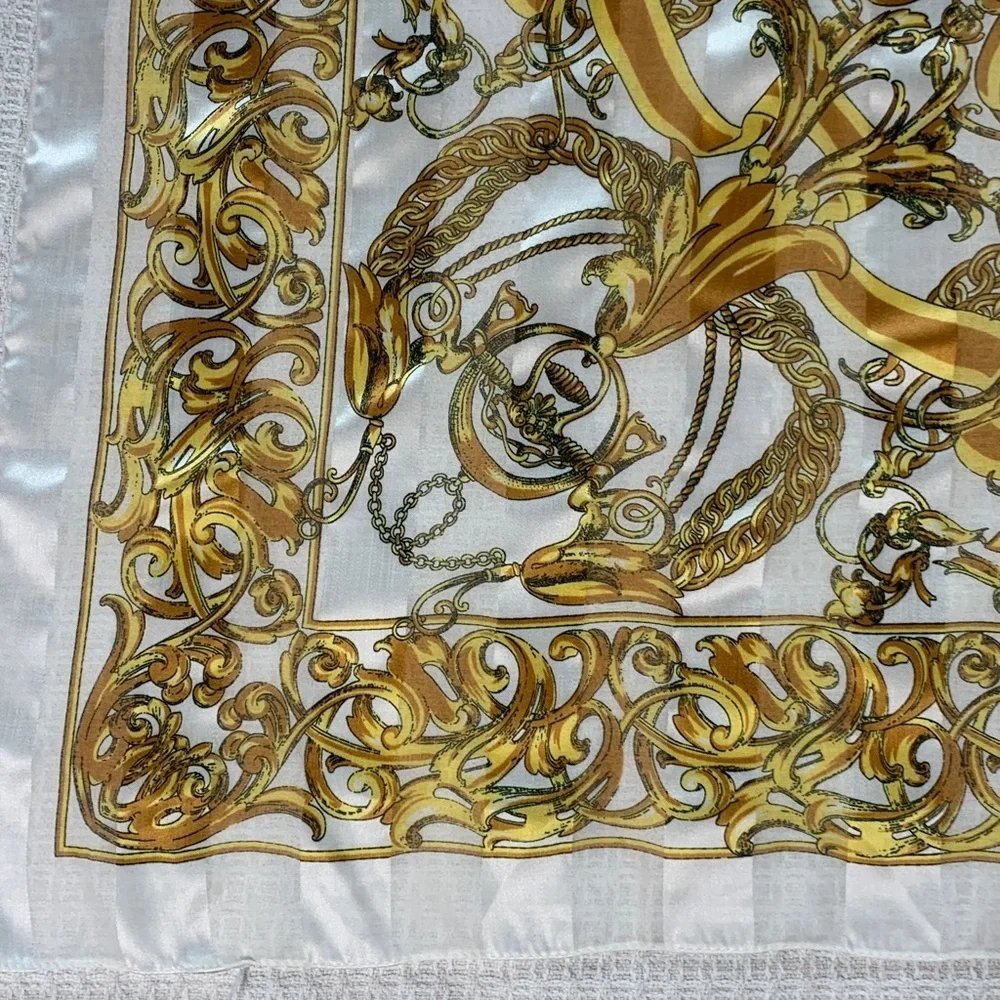 Ivory and gold chain print square scarf